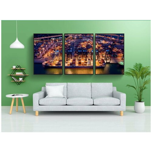 фото Набор модулных постеров для интерьера "контейнерный терминал, контейнеровоз, перевозки" 60x90 см. в тубусе, без рамки lotsprints