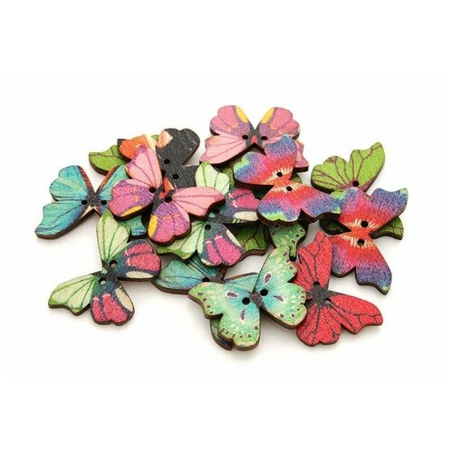 Купить 872-DB Пуговицы декоративные Бабочки 20 шт. 2.8 см. цветные, Белоснежка