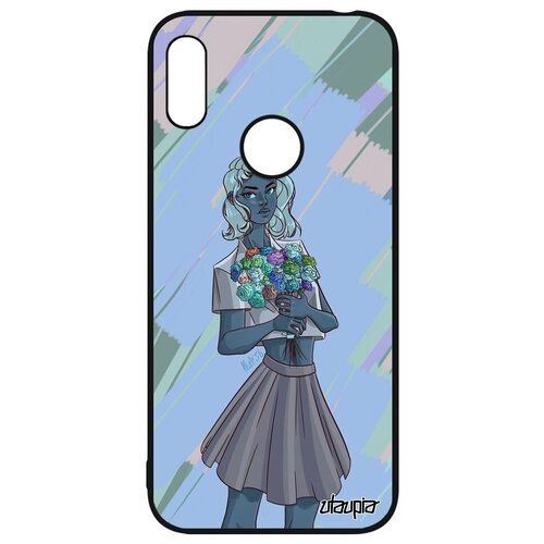фото Защитный чехол на смартфон // huawei y6 2019 // "девушка и цветы" розы портрет, utaupia, голубой