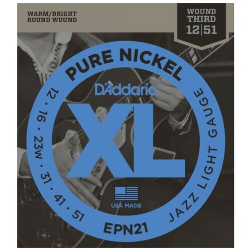 d addario epn21 pure nickel jazz light 12 52 струны для электрогитары никель 12 52 EPN21 XL Pure Nickel Комплект струн для электрогитары, никель, Jazz Light, 12-51, D'Addario