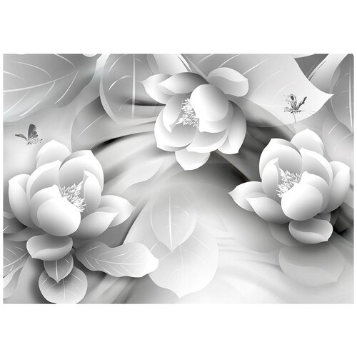 Черно-белые магнолии - Виниловые фотообои, (211х150 см) белые тюльпаны виниловые фотообои 211х150 см