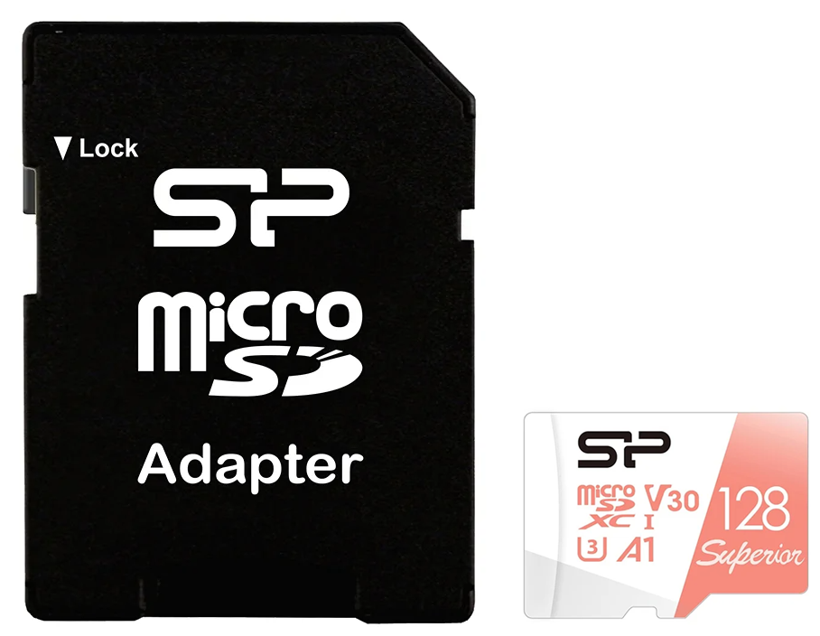 Карта памяти Silicon Power microSDXC 128 ГБ Class 10, V30, A1, UHS-I U3, R/W 100/80 МБ/с, адаптер на SD