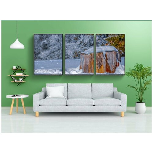 фото Набор модулных постеров для интерьера "ствол дерева, зима, племя" 60x90 см. в тубусе, без рамки lotsprints