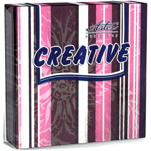 салфетки бумажные aster 24x24 см 3 сл creative красные 20 листов Салфетки бумажные Creative Линия Эксклюзив Лиловый, 33х33 см, 3 слоя