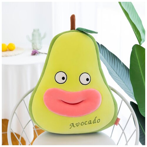 Купить Мягкая игрушка авокадо с губами 43 см / для интерьера / Подушка 43 см / Авокадо, нет, зеленый, искусственный мех, female