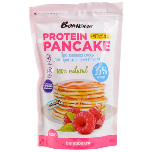 фото Bombbar смесь для выпечки блинов protein pancake с малиной, 0.42 кг