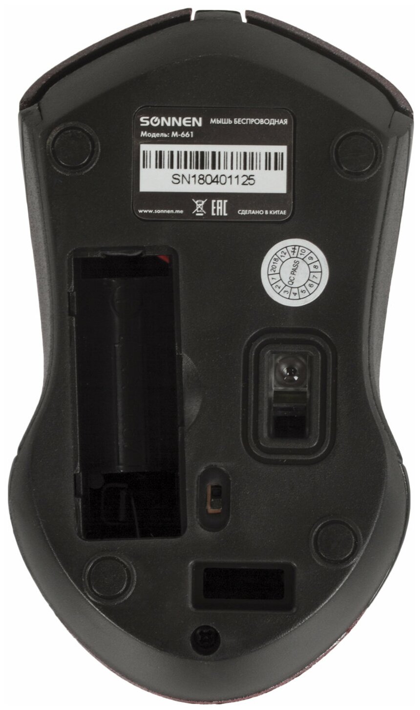 Мышь беспроводная SONNEN M-661R, USB, 1000 dpi, 2 кнопки + 1 колесо-кнопка, оптическая, красная, 512649 - фото №6