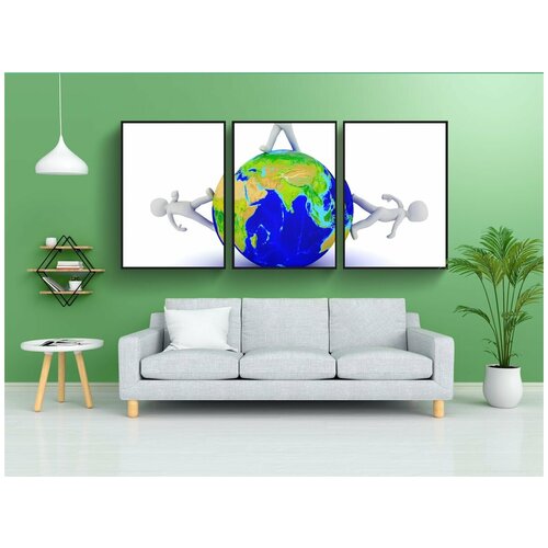 фото Модульный постер "земля, глобус, защита" 180x90 см. из 3х частей в тубусе, без рамки lotsprints