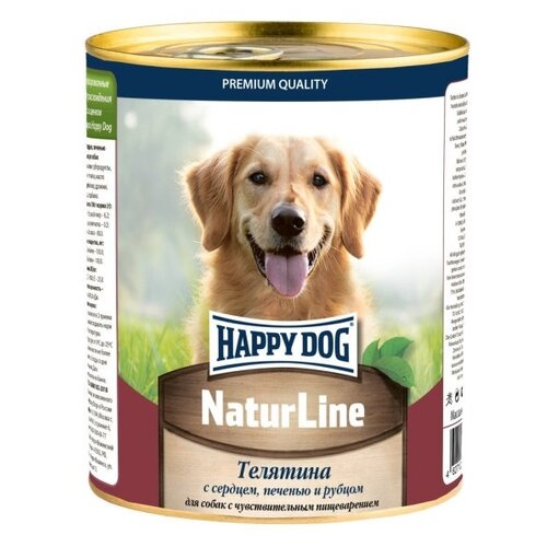 корм для собак Happy Dog NaturLine, телятина, сердце, печень, рубец 1 уп. х 1 шт. х 970 г (для мелких и средних пород)
