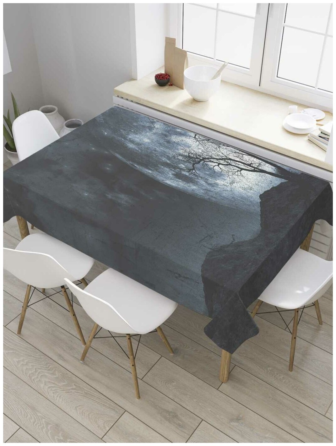 Скатерть прямоугольная JoyArty на кухонный стол "Полная луна" из оксфорда, 120x145 см
