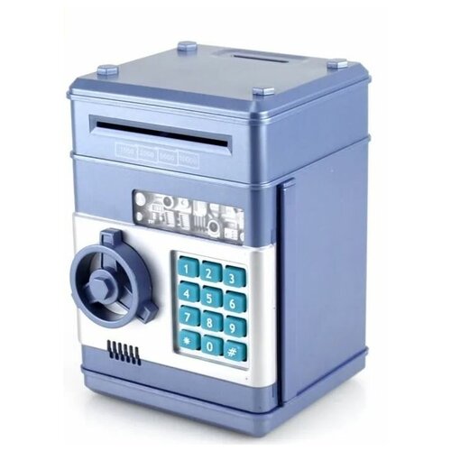 Копилка-сейф для денег / электронный банкомат с купюроприемником и кодовым замком, синий