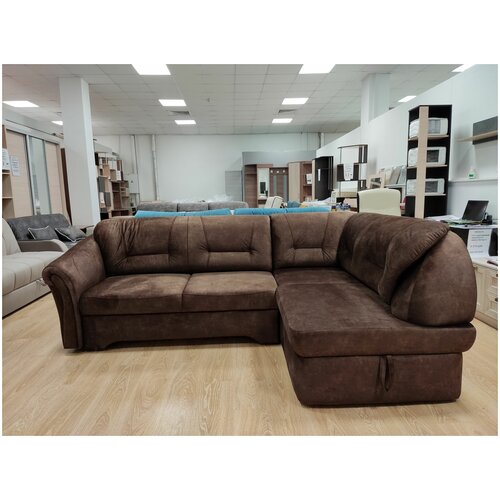 Диван угловой Натали правый, велюр коричневый Милано кофе