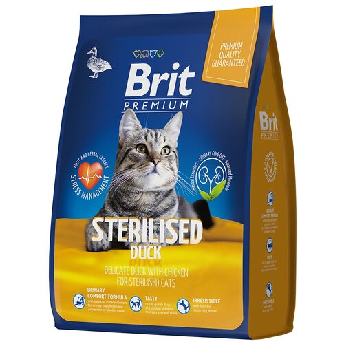 Корм BRIT Premium Cat Duck & Chicken для взрослых стерилизованных кошек, с уткой и курицей 2 кг