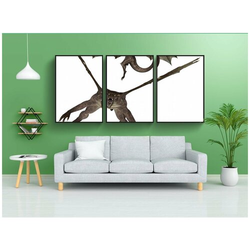 фото Набор модулных постеров для интерьера "дракон, летающий, животное" 60x90 см. в тубусе, без рамки lotsprints