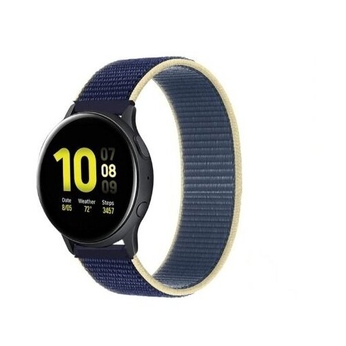 ремешок нейлоновый gsmin woven nylon 20 для samsung galaxy watch 4 40мм серо белый Универсальный нейлоновый Nylon ремешок 20 мм липучка для Amazfit Bip/Bip Lite/GTR 42mm/GTS. цвет синий/желтый.