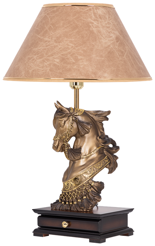 Настольная лампа Bogacho Лошадь императора бронзовая со светло-коричневым абажуром