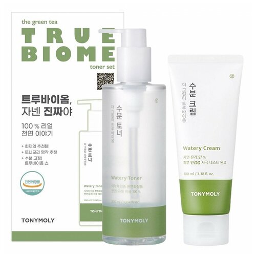 фото Tony moly the green tea true biome watery toner set набор биом-тонер+крем с экстрактом зеленого чая, 300 мл, 100 мл.