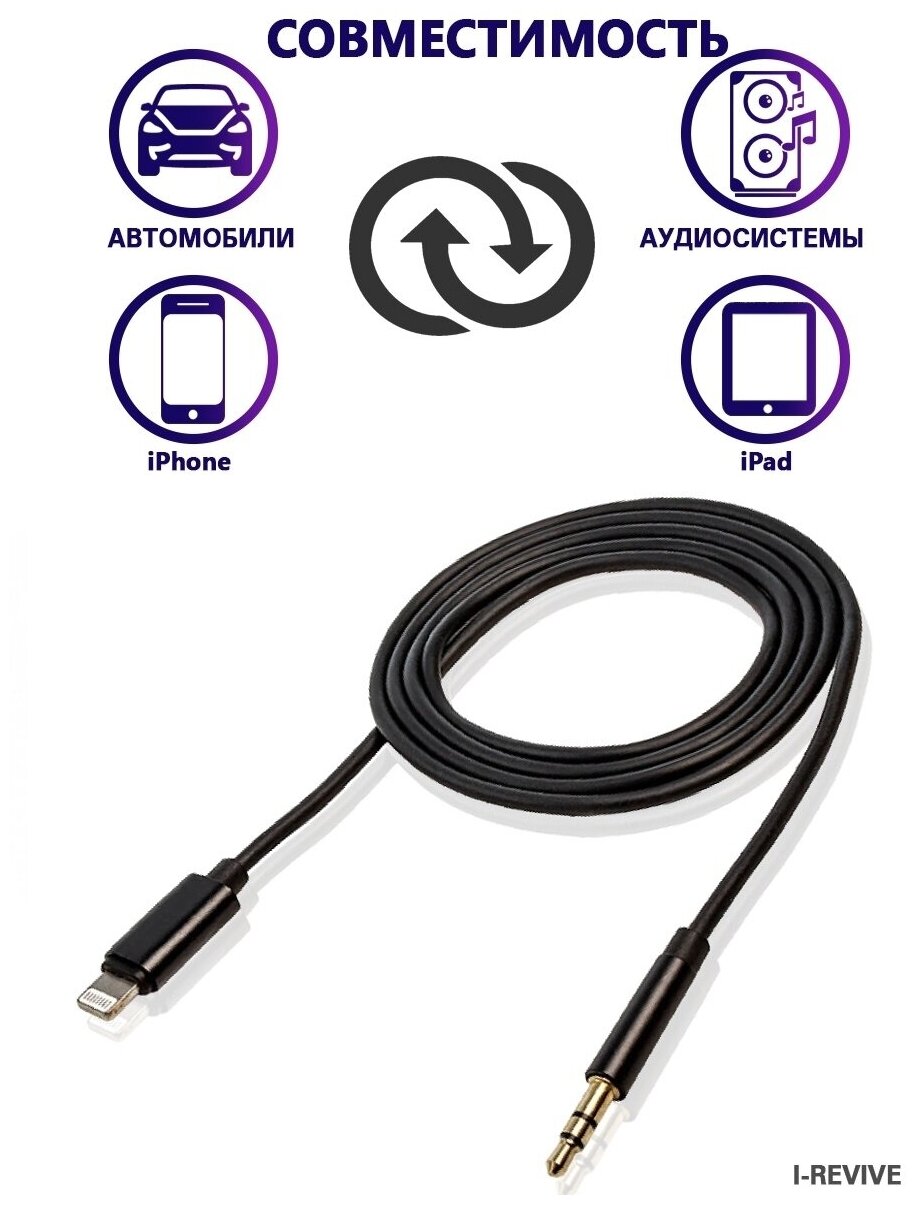 Aux кабель, аукс, провод аукс, аудио, jack 3.5 мм, в машину, для авто, Lightning-AUX, для iPhone