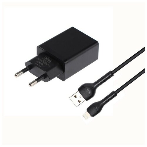 Сетевое зарядное устройство Mirex U16i, USB, 2.4 А, кабель Lightning, 1 м, черное