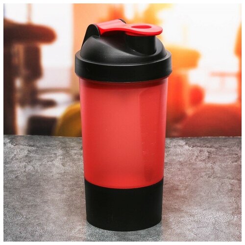 Romanoff Шейкер спортивный с чашей под протеин, красно-чёрный, 500 мл