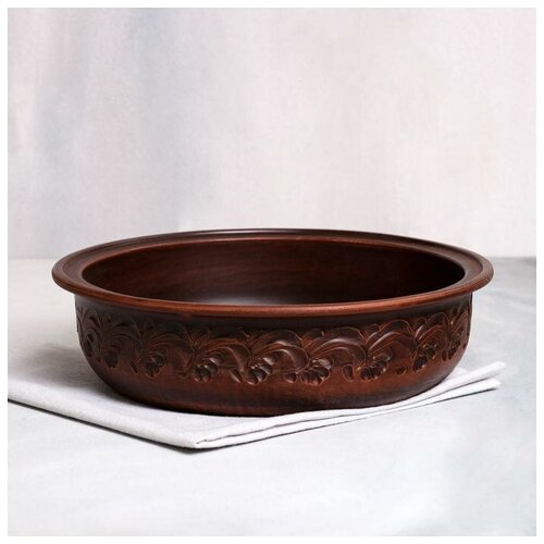 фото Сковорода с декором, без крышки красная глина