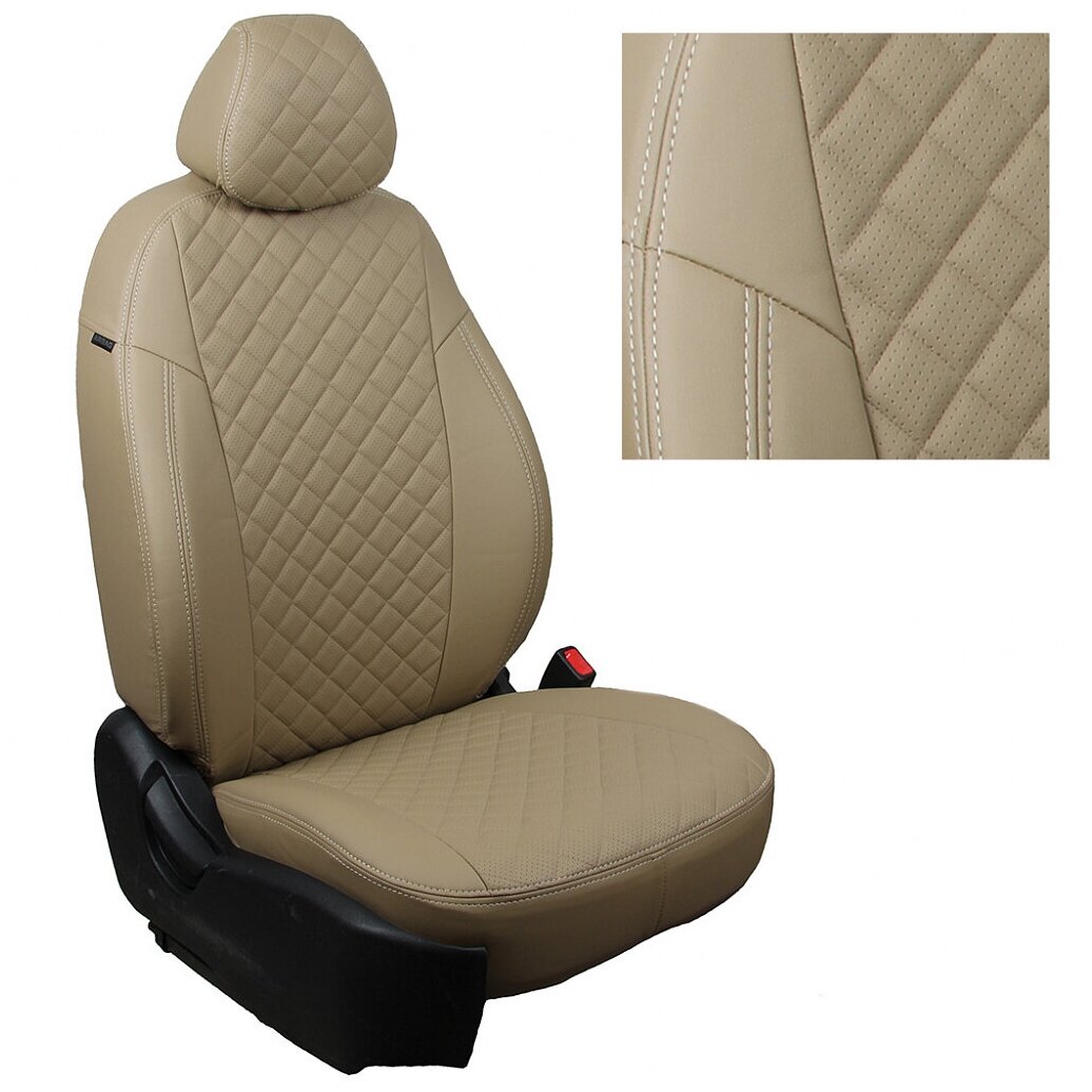 Чехлы на автомобильные сидения Автопилот для Nissan Qashqai I (J10) с 06-14г. (Экокожа ромб, Темно-бежевый + Темно-бежевый)