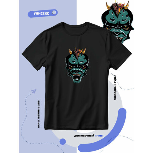 Футболка улыбающийся гоблин с ирокезом и рогами, размер XXL, черный