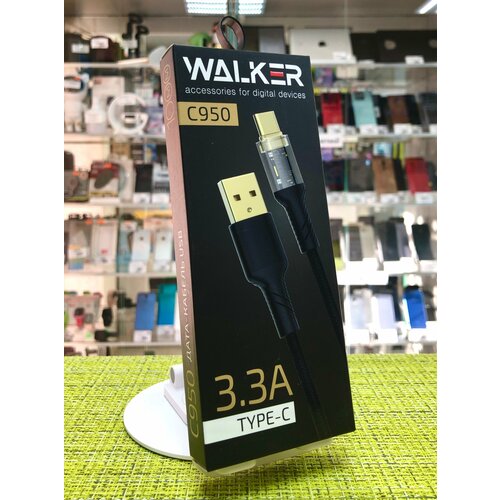 Кабель USB-Type-C с быстрой зарядкой и передачей данных, WALKER, C950, 1м, 3,3А, тканевая оплетка, провод для зарядки телефона, шнур, черный