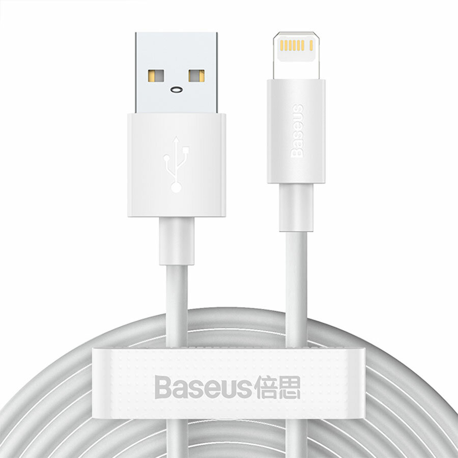 Кабель USB BASEUS Simple Wisdom 2шт USB - Lightning, 2.4А, 12W, 1.5 м, белый