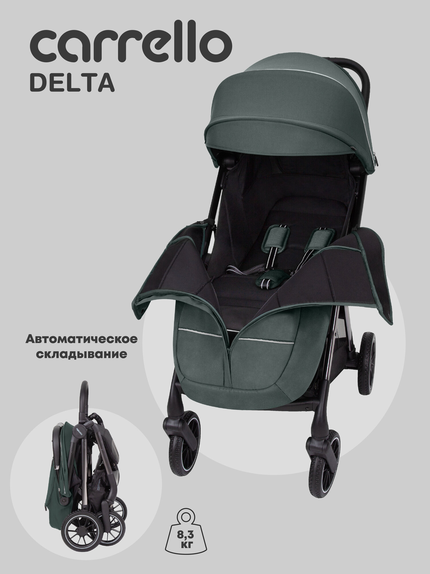 Коляска прогулочная CARRELLO Delta, зеленая