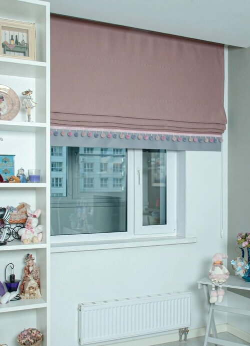 Римские шторы блэкаут на окна для комнаты, Моя Штора, ширина 140 см х высота 140 см, Серо-розовый/Светло-серый