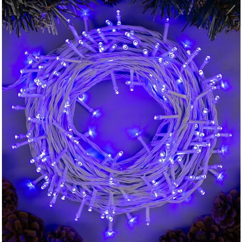 фото Гирлянда интерьерная светящаяся "нить" 20 м, ip20, белый шнур, 200 led, свечение синее, 8 режимов, работает от сети, 220 в, декоративная новогодняя электрогирлянда для украшения дома и на елку, праздничный декор на новый год luazon lighting