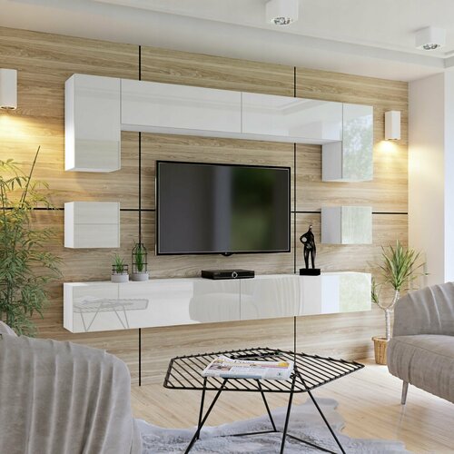 Стенка в гостиную Равенна 4 280х200х32 белый белый глянец 43356₽