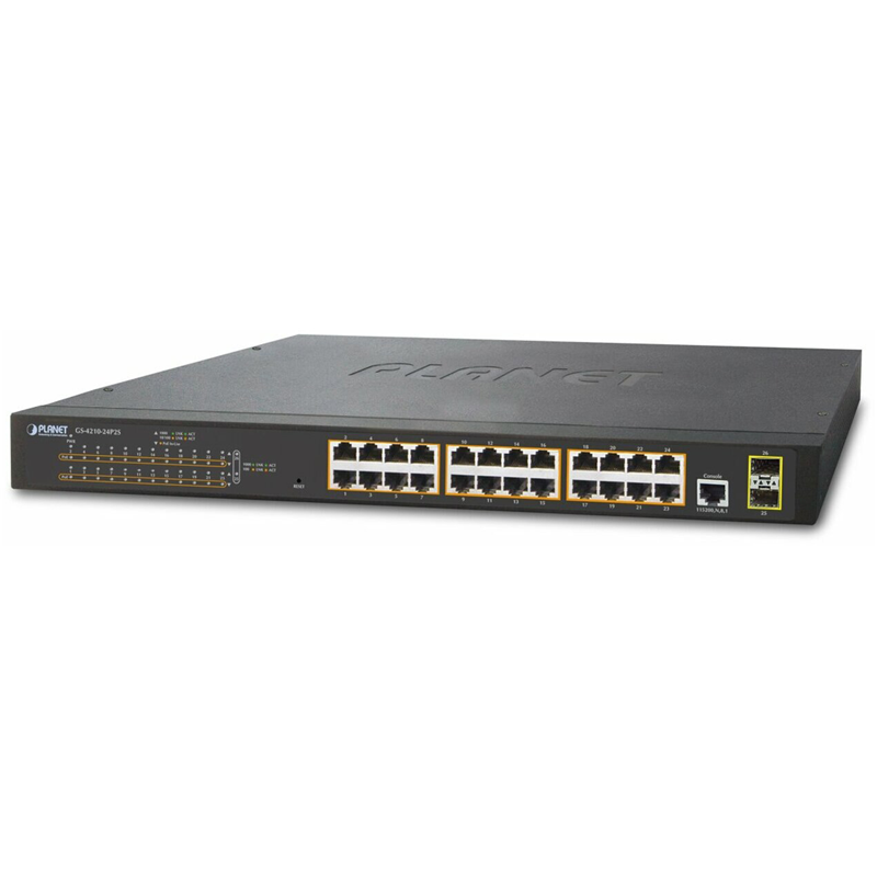 Коммутатор/ PLANET IPv4, 24-Port Managed 802.3at POE+ Gigabit Ethernet Switch + 2-Port 100/1000X SFP (300W)