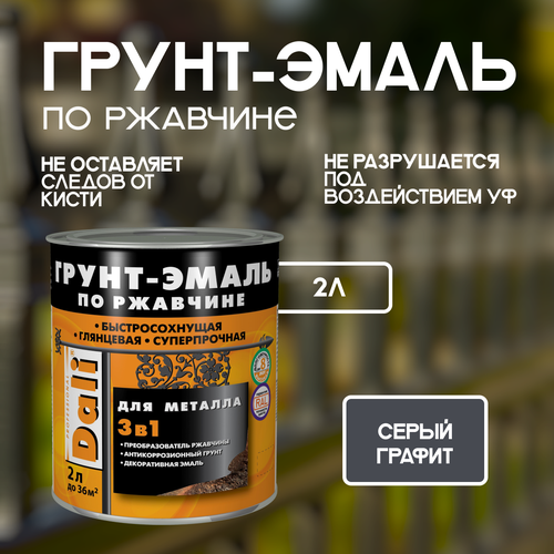 Краска по металлу по ржавчине 3в1 серый графит 2 л 5015₽