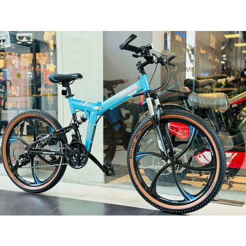 Горный складной велосипед на дисках MINGDI городской 24 дюймов подростковый для прогулки скоростной спортивный велик для подростков синий 28990₽