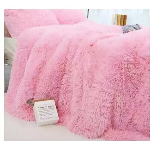 Плед травка с длинным ворсом 220 х 240 см розовый- искусственный мех евро размер