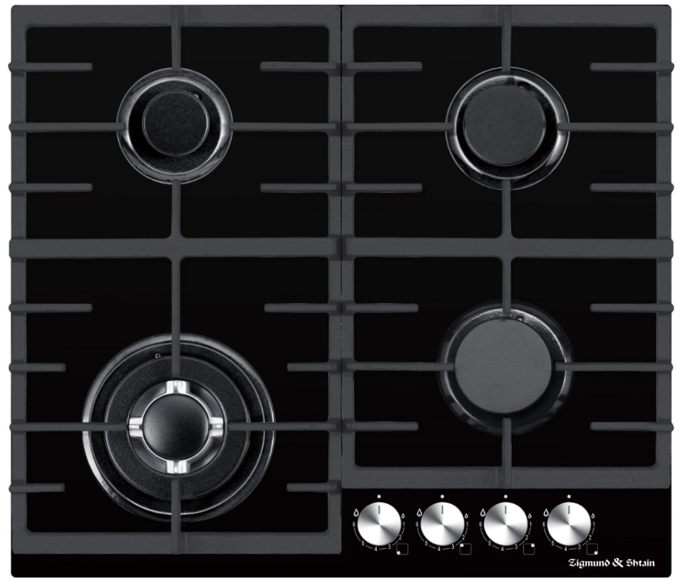 Газовая поверхность Zigmund & Shtain M 28.6 B, 60 см, решетки: чугунные, черный, Китай