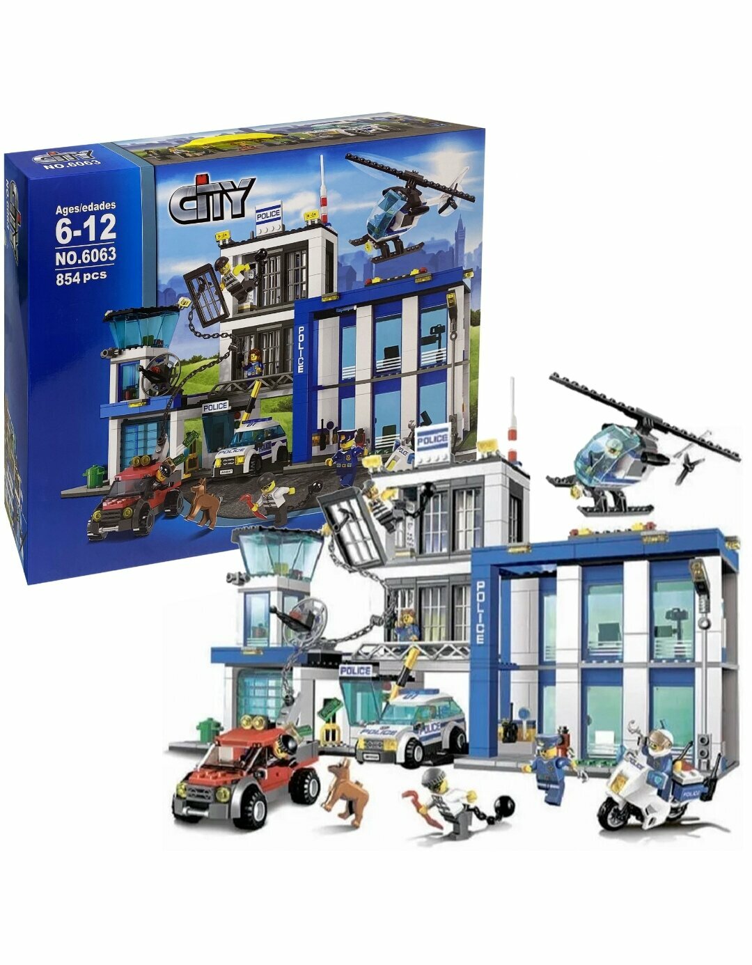 Конструктор Сити Город Полицейский участок 854 деталей 6063