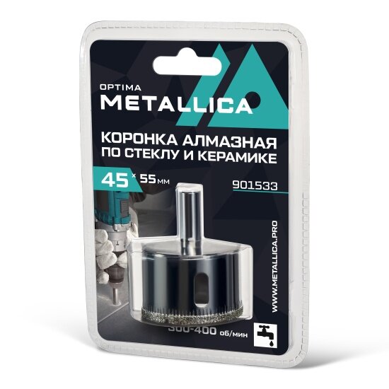 Metallica Коронка алмазная Optima 45x55 мм #80 по стеклу плитке 1 шт в блистере.