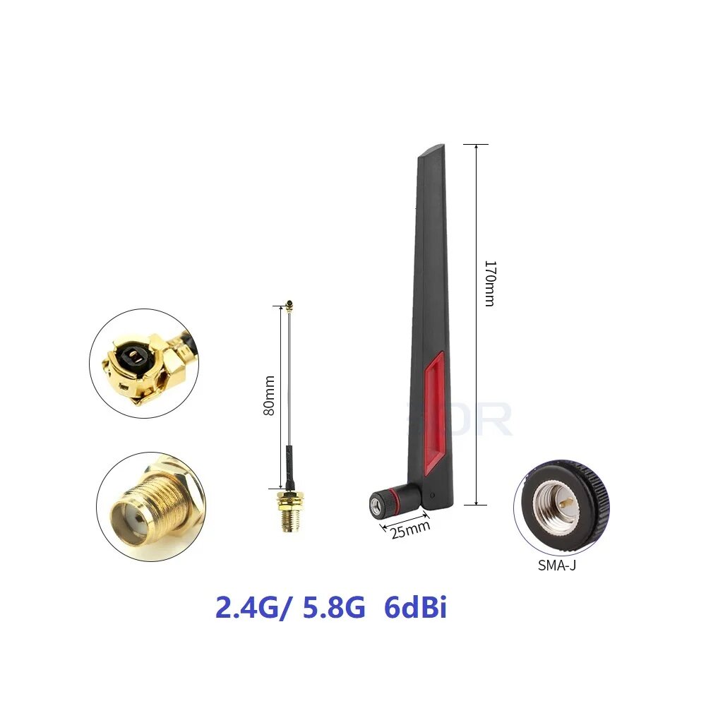 Внешняя WiFi антенна ZIISOR 5dBi черная 2.4/5.8 ГГц, 6dBi antenna and 8cm
