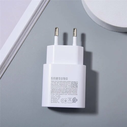EP-TA800 Супербыстрое зарядное устройство Samsung 25 Вт USB C PD Настенный адаптер питания для Galaxy A36 A15 A16 M35 F05 F15 F14 A90 S23 S24 FE Note10, ony EU white
