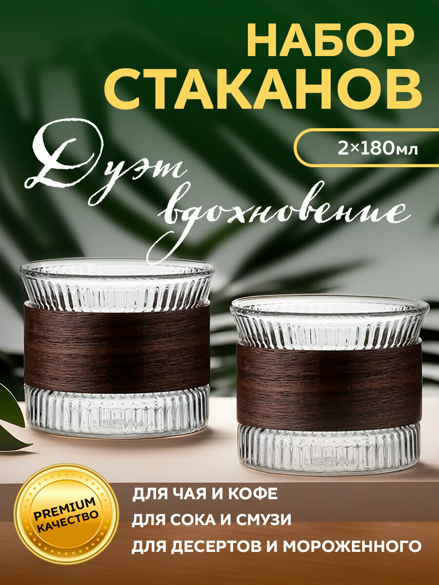 Набор турецких стаканов армудов Conflate для горячих и холодных напитков, 2 шт, 180 мл, рифленые