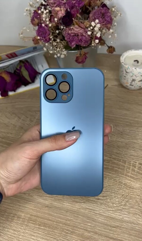 Чехол матовый стеклянный на iPhone 13 Pro Max Синий