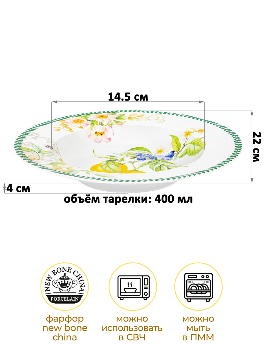 Набор тарелок 2 предмета 400 мл 22х22х4 см Elan Gallery Лимоны глубокие — фото 1
