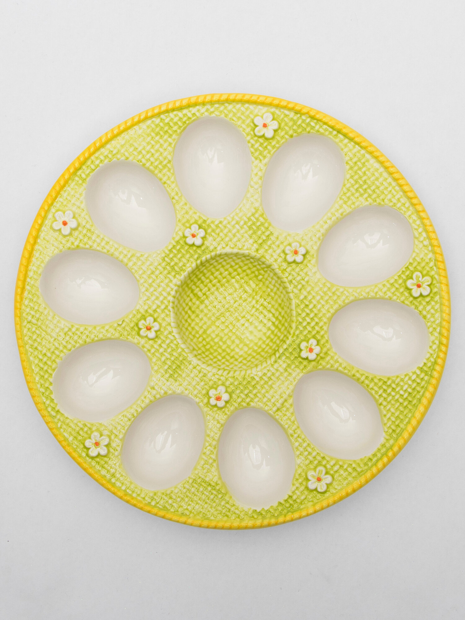 Блюдо для яиц Пасхальное №5, зеленое, керамика, подставка для 10 яиц на Пасху, Тарелка пасхальная праздничная