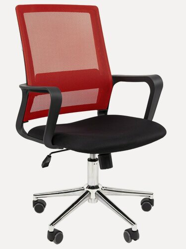 Изображение товара Компьютерное кресло CHAIRMAN 606 черный/красный ткань/сетка с хромированной крестовиной для операторов механизм качания