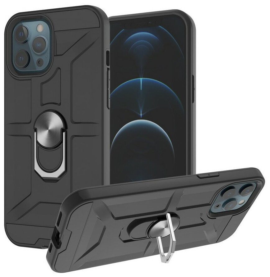Противоударная накладка Armor Case с кольцом для Apple iPhone 12 (6.1) черный
