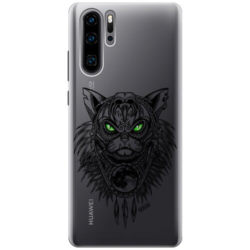 фото Ультратонкий силиконовый чехол-накладка clearview для huawei p30 pro с 3d принтом "shaman cat" gosso