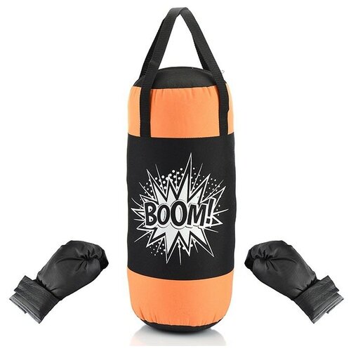 фото Набор для бокса: груша 50см х ø20см (оксфорд) с перчатками. цвет черный- оранжевый, принт "boom! belon